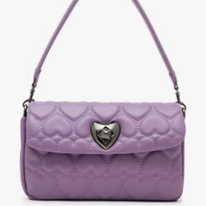 Betsey Johnson Lavender Quilted Heart Crossbody Bag with Silver Heart Clasp